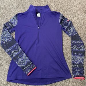 Nike Pro Aztec Geometric Tribal Purple Quarter Zip Large Dri Fit Stretch Wicking
